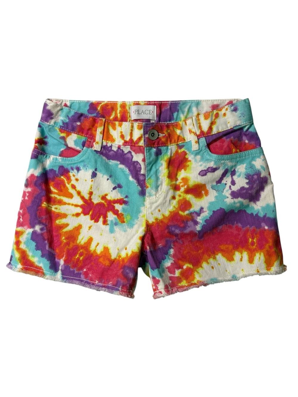 NWT The Children’s Place Spiral Tie-Dye Denim Raw Cutoff Hem Shorts | Size 10